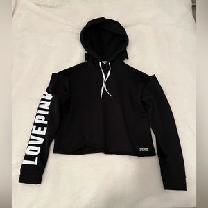 NWT Victoria’s Secret PINK cropped hoodie, black, cut-out shoulders, size S